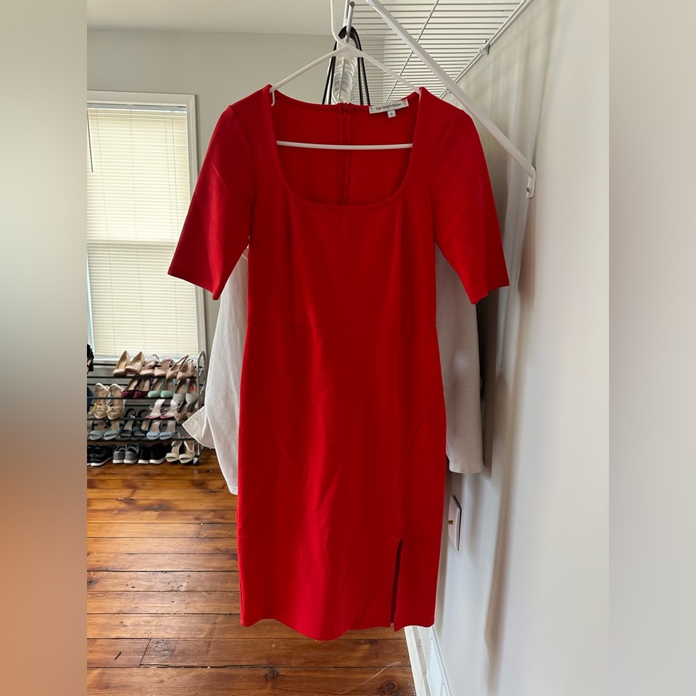 Red Square Neck Dress